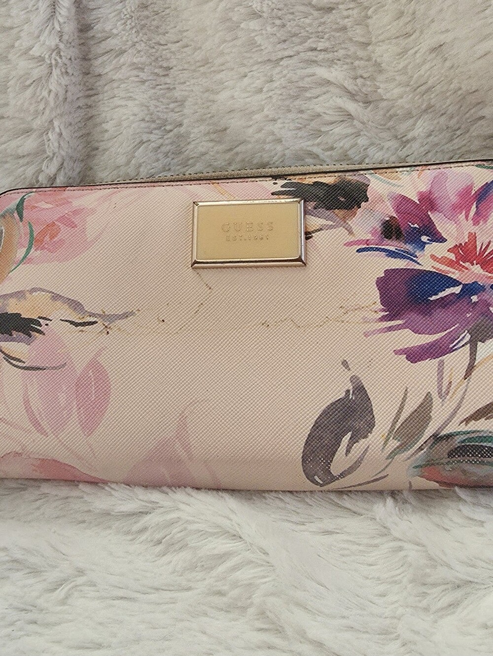 Rare GUESS Watercolor Floral Pink Zip-around Women's Wallet